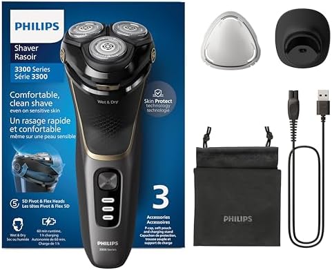 Philips Serie 3000, Afeitadora Eléctrica Hombre, Recargable, 60min de Uso En Seco y Húmedo, Cuida la Piel, 27 Cuchillas, Philips Serie 3000, Afeitadora Eléctrica Hombre, Recargable, 60min de Uso En Seco y Húmedo, Cuida la Piel, 27 Cuchillas,